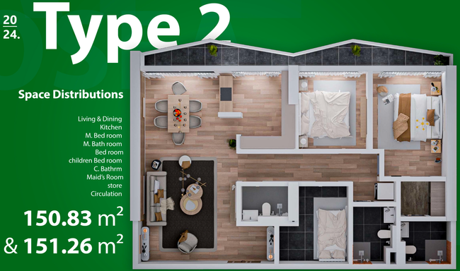 Floorplan for Unit 2BR-2