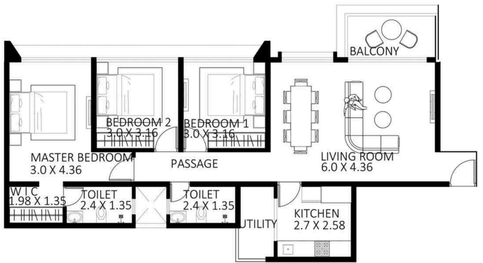 Floorplan for Unit 3BR