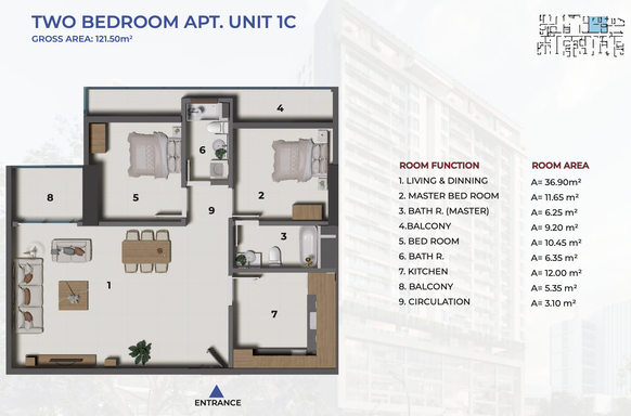 Floorplan for Unit 1C-2BR