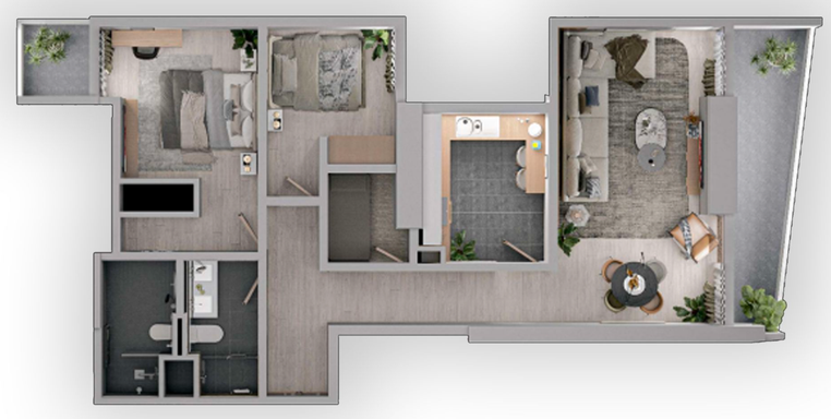 Floorplan for Unit 2BR-4