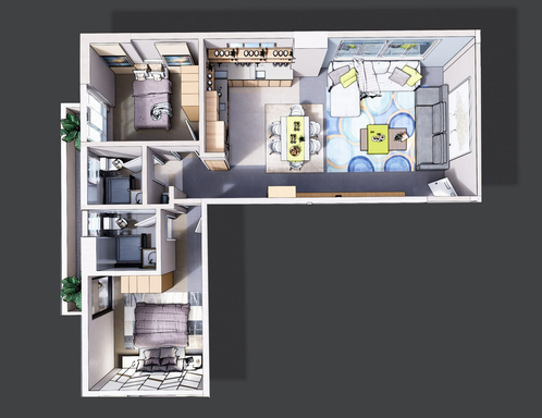 Floorplan for Unit 2BR-A
