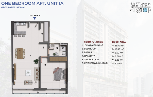 Floorplan for Unit 1A-1BR
