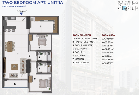 Floorplan for Unit 1A-2BR