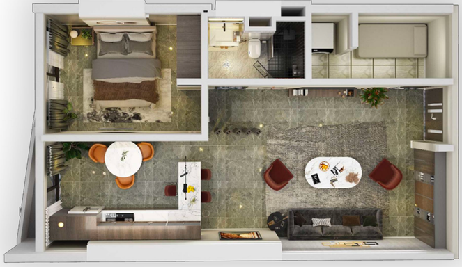 Floorplan for Unit 1BR-2