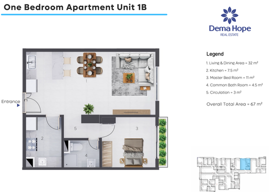 Floorplan for Unit 1B-1BR