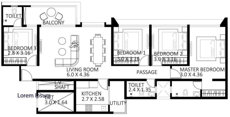 Floorplan for Unit 4BR