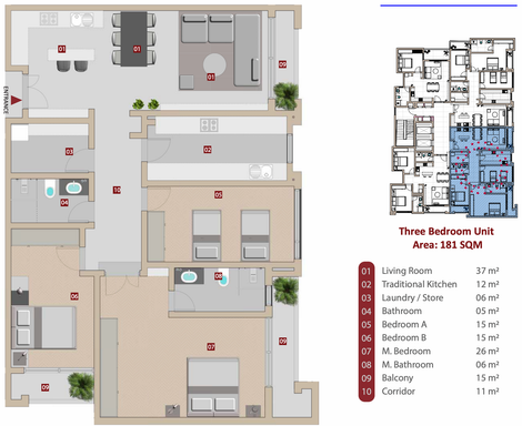 Floorplan for Unit 3B