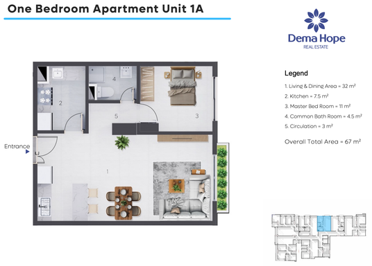 Floorplan for Unit 1A-1BR