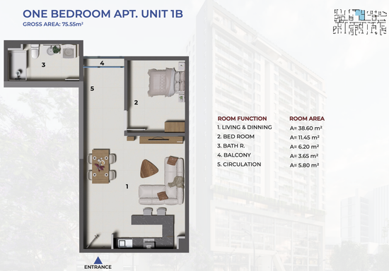 Floorplan for Unit 1B-1BR
