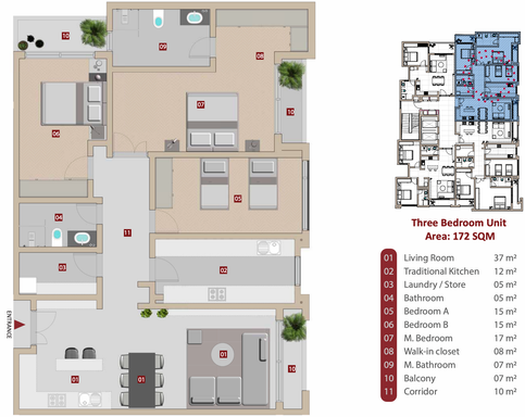 Floorplan for Unit 3A