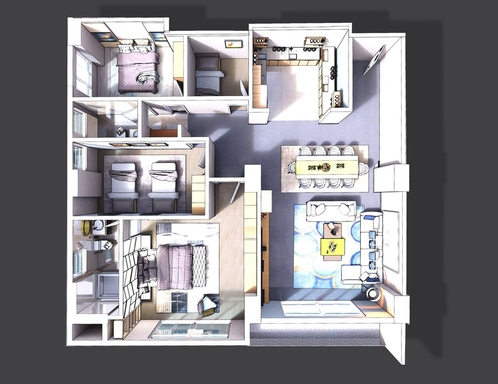 Floorplan for Unit 3BR-A