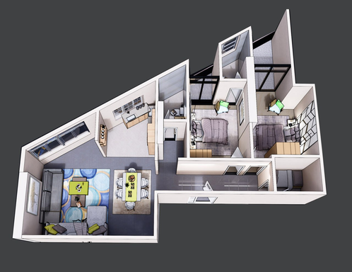 Floorplan for Unit 2BR-B