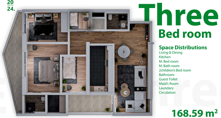 Floorplan for Unit 3BR