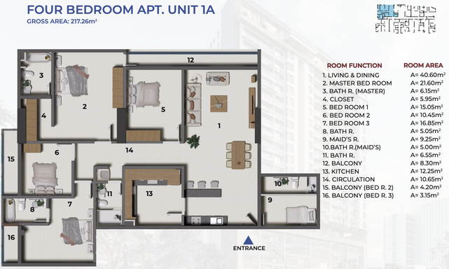 Floorplan for Unit 1A-4BR