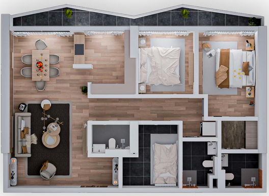 Floorplan for Unit 2BR-3