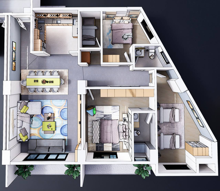 Floorplan for Unit 3BR-B